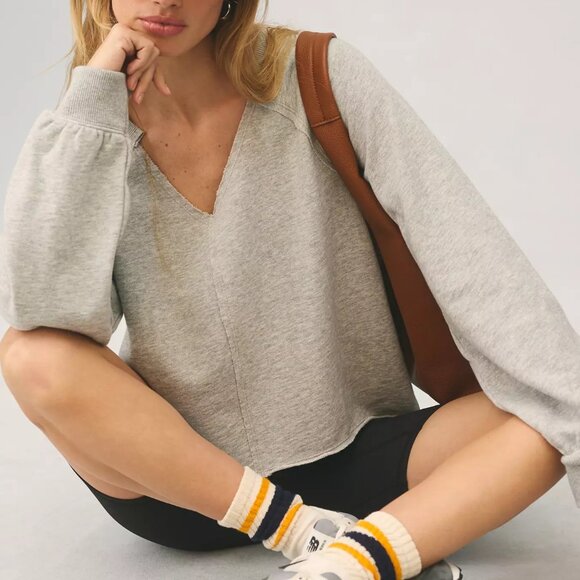 Anthropologie Pilcro Reworked Lightweight Popover Sweatshirt Light Gray Medium - Picture 1 of 8